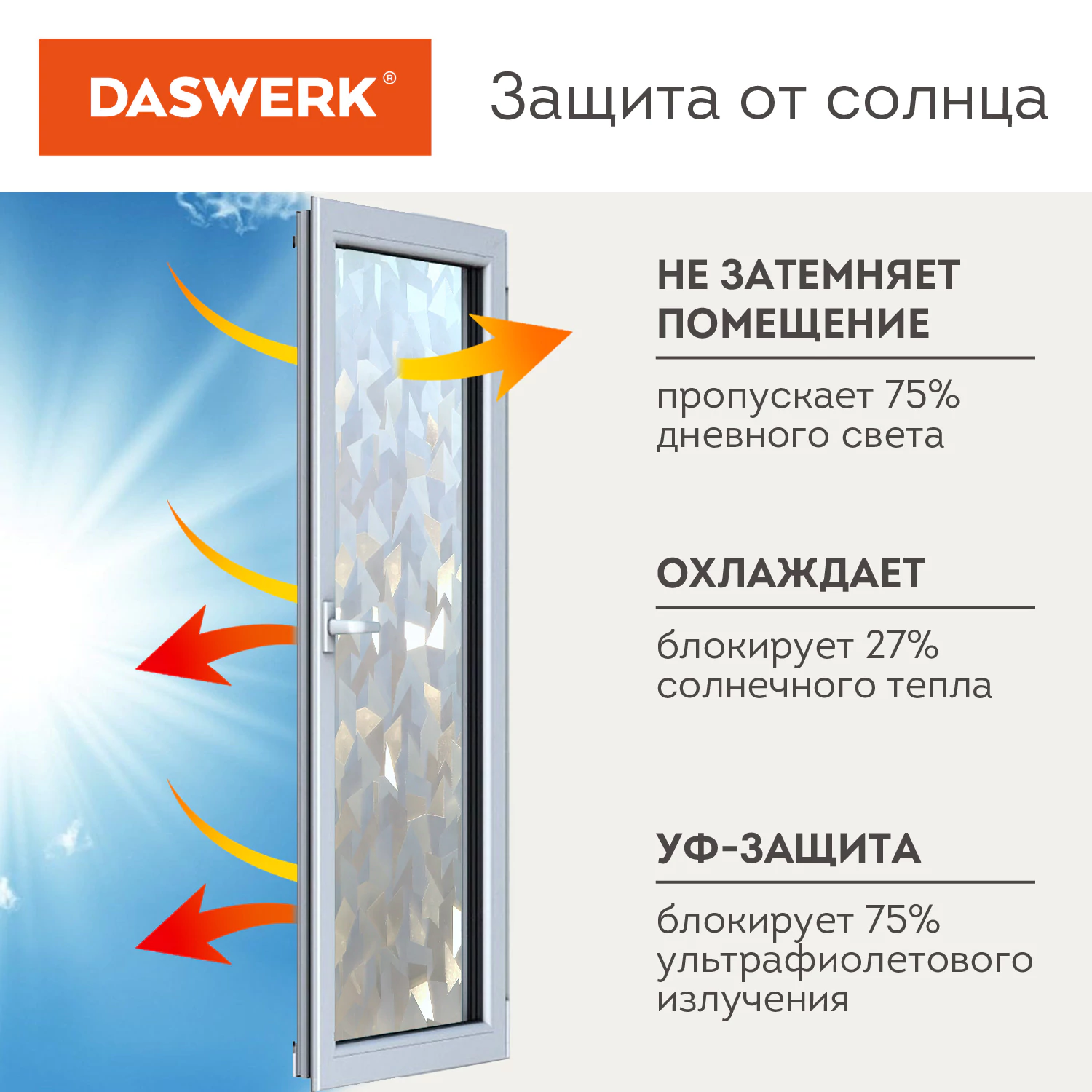 Пленка на окно самоклеящаяся статическая БЕЗ КЛЕЯ солнцезащитная 75×150 см «Льдины» DASWERK (ДАСВЕРК), 608589 — фото 3