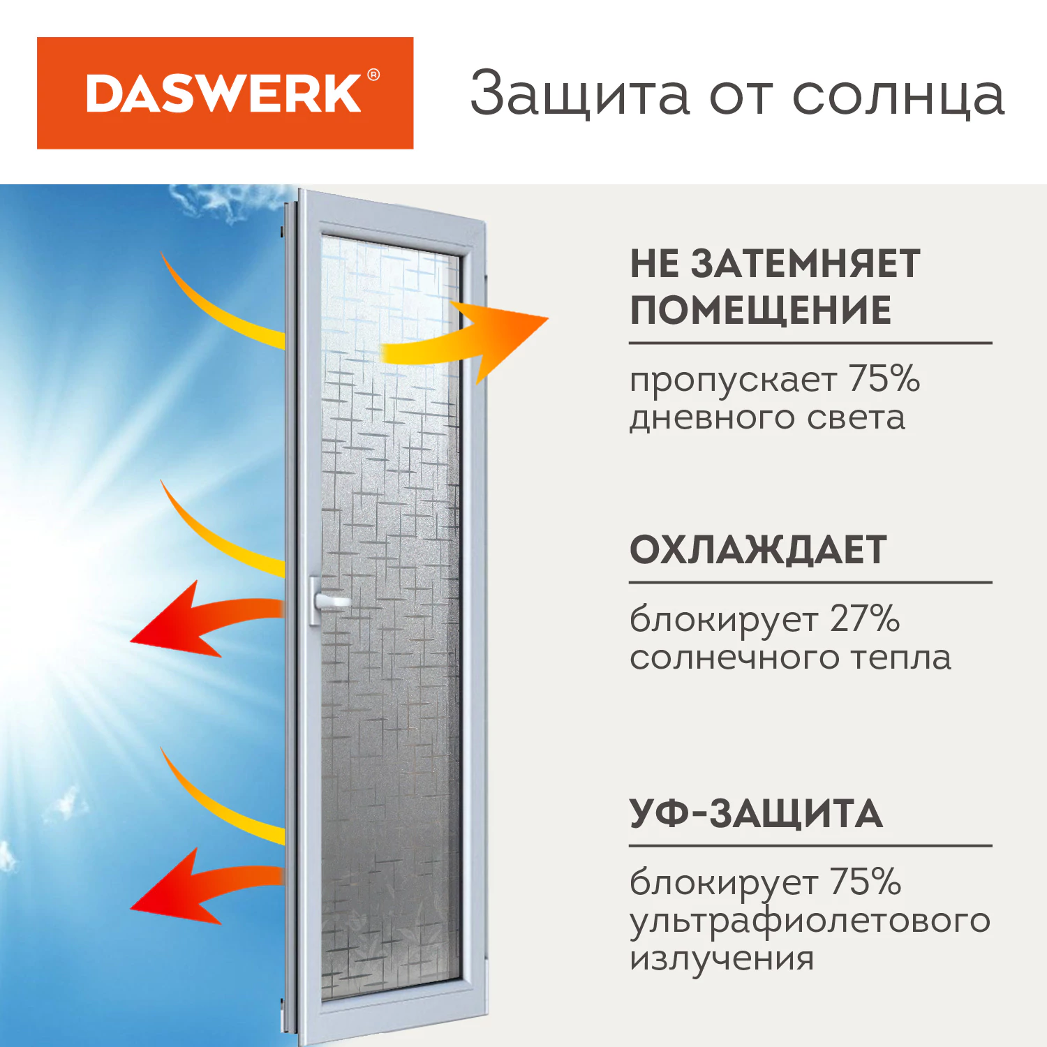 Пленка на окно самоклеящаяся статическая БЕЗ КЛЕЯ солнцезащитная 75×150 см «Штрихи» DASWERK (ДАСВЕРК), 608578 — фото 3