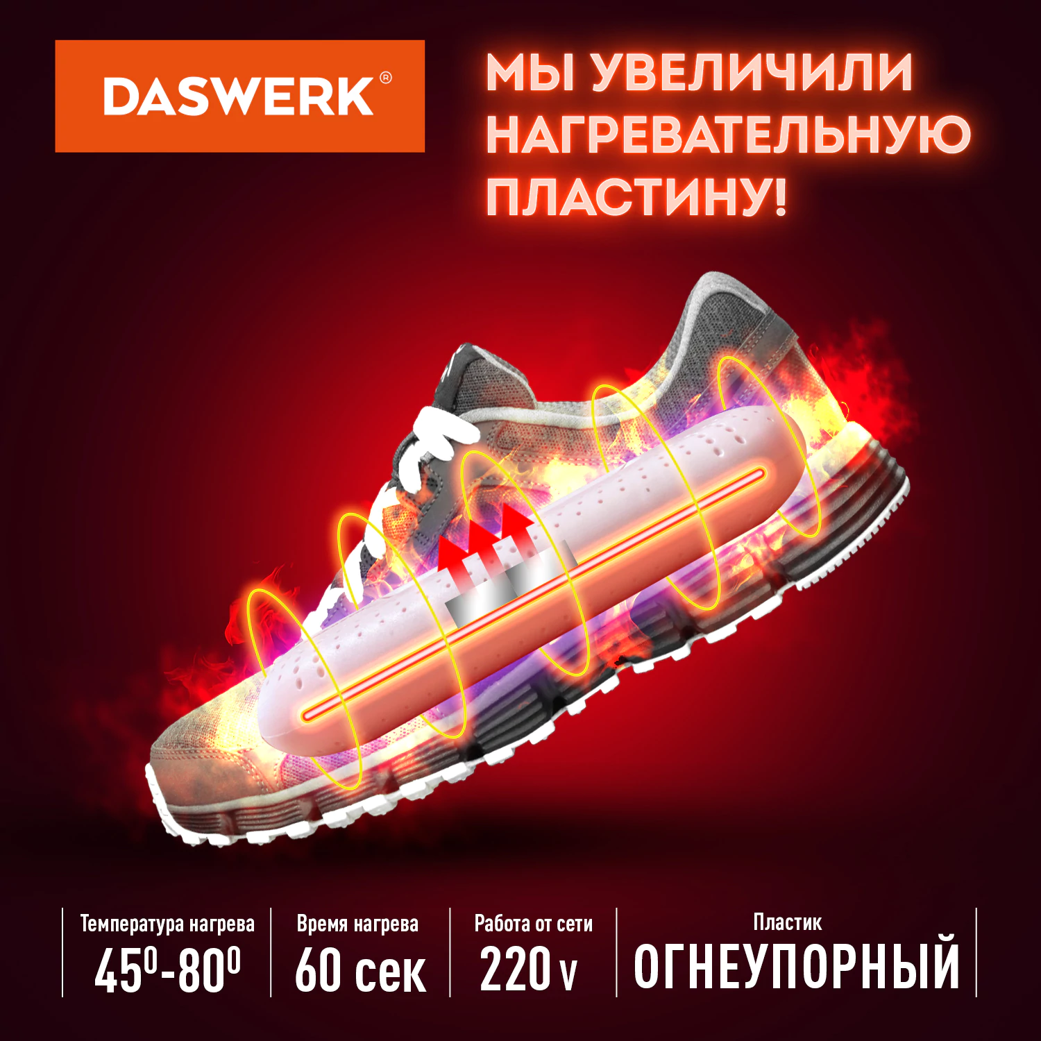 Сушилка для обуви электрическая с подсветкой, сушка для обуви, 12 Вт, DASWERK (ДАСВЕРК), SD2, 456195 — фото 3